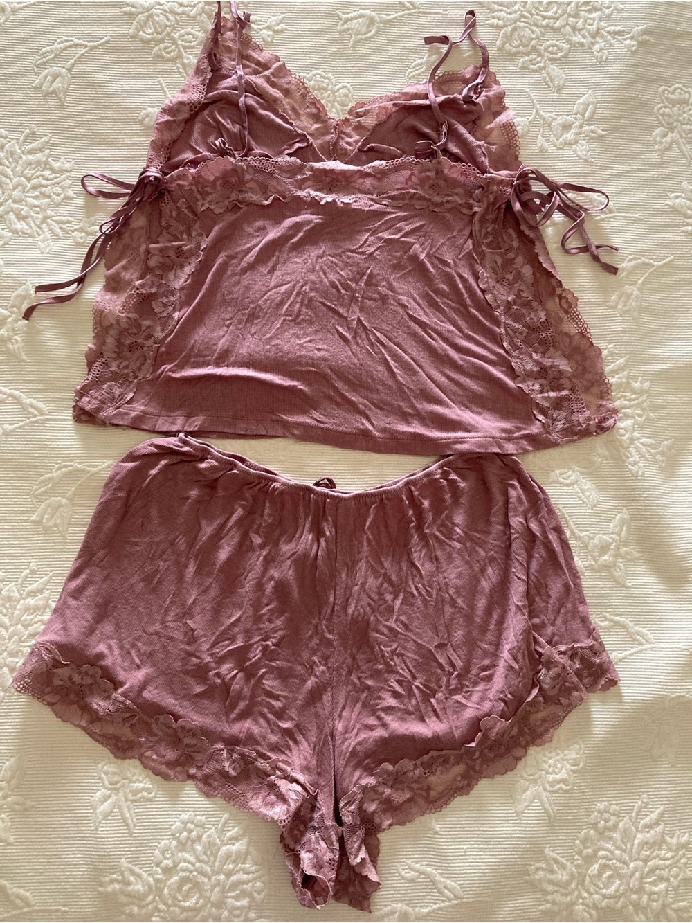 Victoria's Secret Dusty Rose Lace-Trim Cami & Short Pajama Set - Picture 2 of 7
